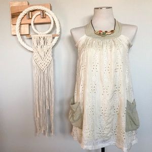 Ivory Silk Lace Halter Shift Dress